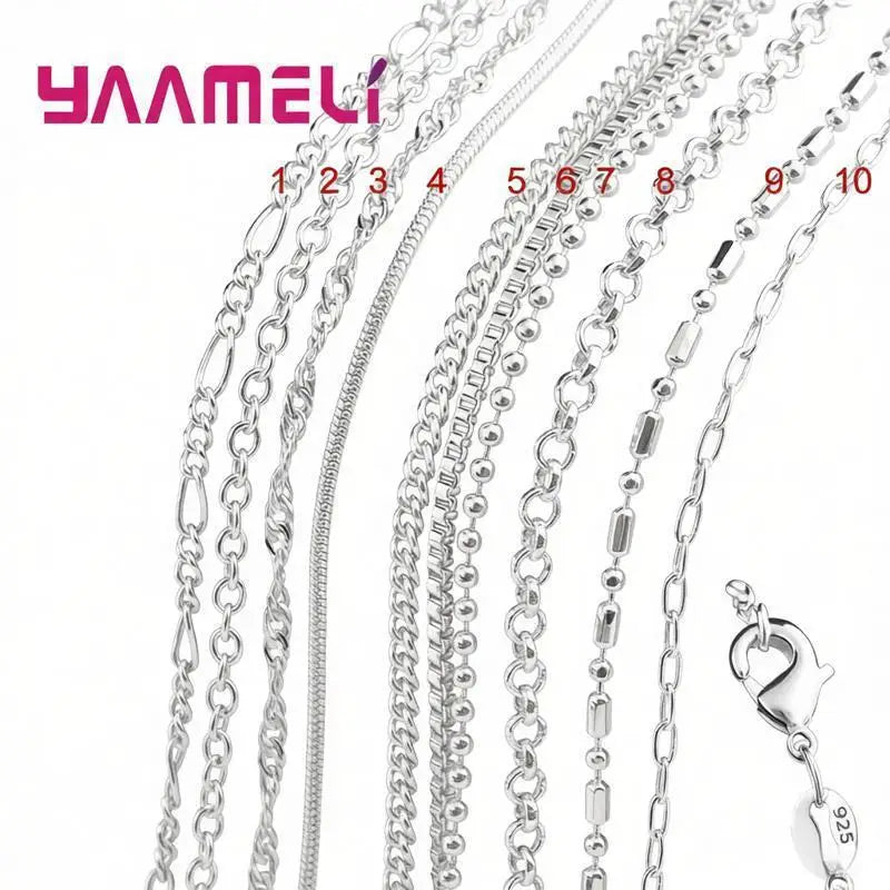 925 Sterling Silver Link Chain Necklace – 100% Authentic Genuine Jewelry with Lobster Clasp for Men & Women, 16–30 Inch, 10 Designs