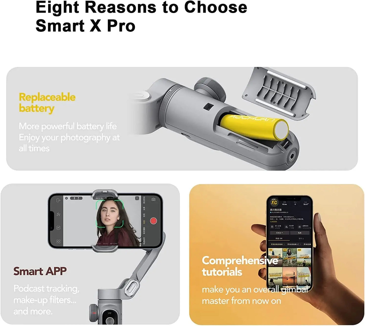 Handheld 3-Axis Gimbal Stabilizer – Smart X Pro for Smartphones, Wireless Charging, OLED Display, LED Light & Focus Wheel