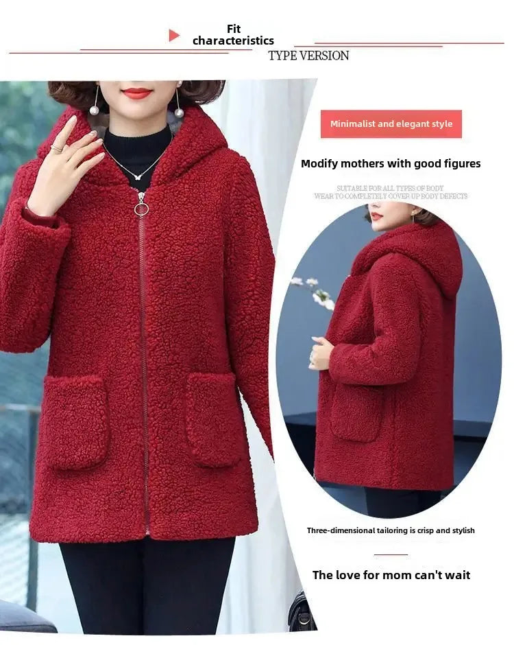 Women’s Thickened Hooded Cotton Jacket – Fleece-Lined Winter Coat, Warm Mommy-Style Outerwear by AE Stock