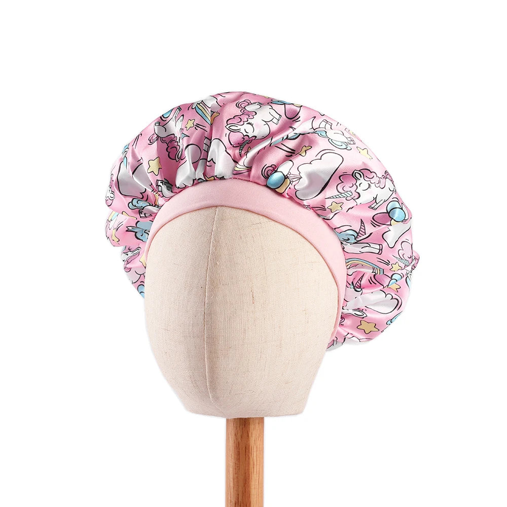 African Print Kids Satin Bonnet - Adjustable Ankara Sleep Cap for Babies & Children, Silk Shower Hat