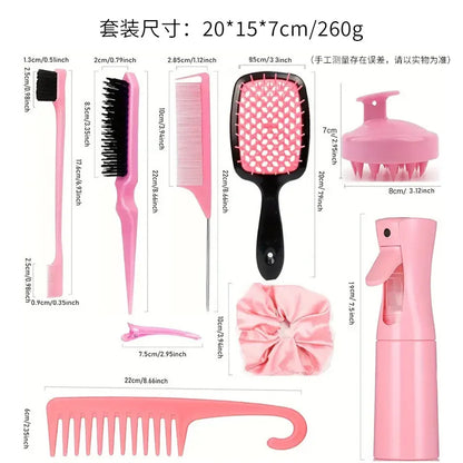 12PCS Hairstyling Comb Set – Tail Comb, Hair Spray Bottle, Loop Weaving Tool, Shampoo Brush & Salon Styling Tools
