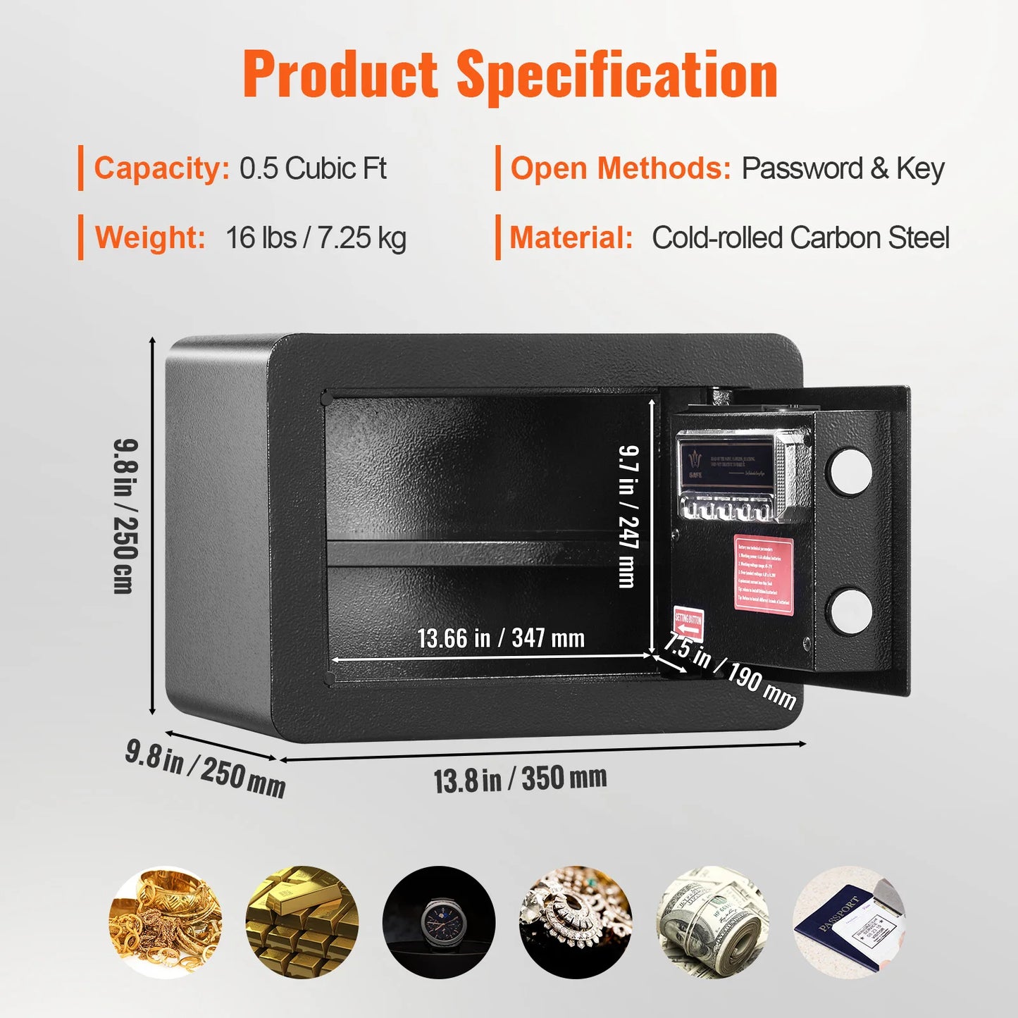 SucceBuy Electronic Safe Deposit Box — 1.2/0.5 Cubic Feet Digital Safe with Override Keys for Money, Jewelry, and Documents