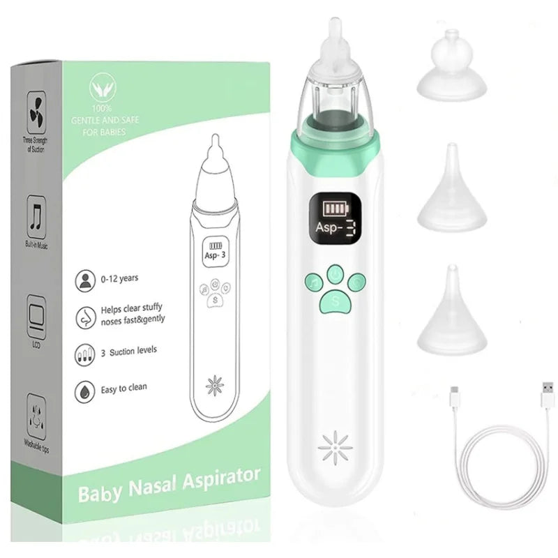 Electric Baby Nasal Aspirator - Adjustable Suction Nose Cleaner with 3 Silicone Tips and Low-Noise Design