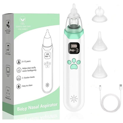 Electric Baby Nasal Aspirator - Adjustable Suction Nose Cleaner with 3 Silicone Tips and Low-Noise Design