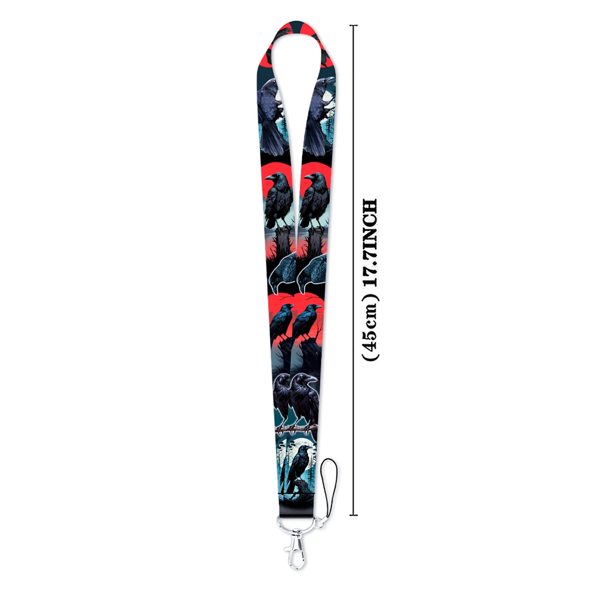 Black Crow Punk Skull Lanyard – Credential Holder Neck Strap for Keys, ID Cards & Phone Accessories, Halloween Gift