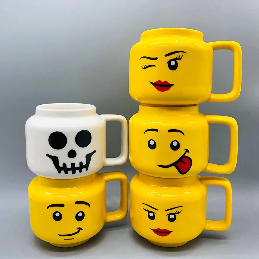 Cartoon Ceramic Mug 250ML - Cute Impish Expression Figure Head Pattern, Coffee Milk Tea Drinkware for Couples, Friends, and Family