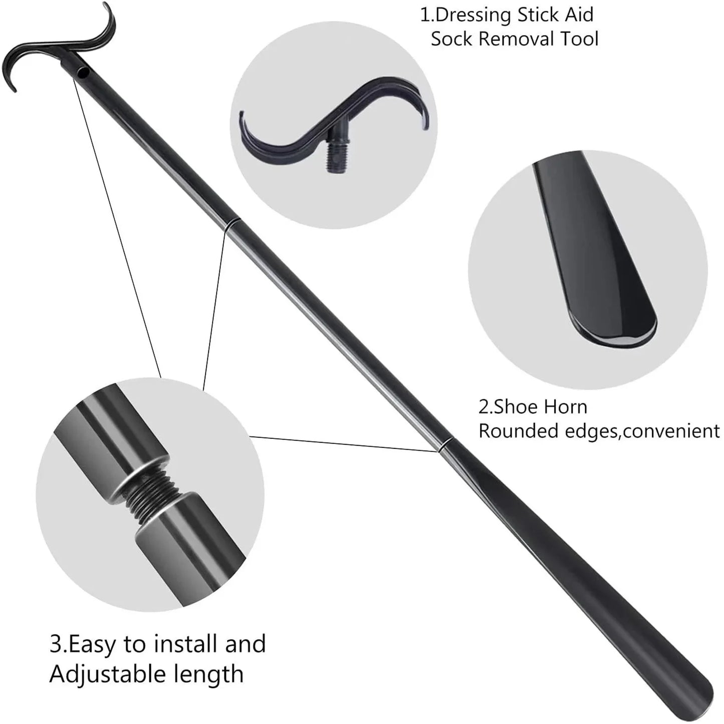 Clothing Aids Dressing Tool – Detachable Long Shoe & Sock Helper with Multifunction Shoe Horn Assistance