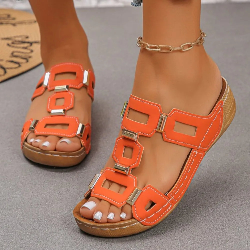 Women’s Large Size Roman Style Sandals – Open Toe Summer Wedge Beach Slip-On Shoes for Outdoor Comfort