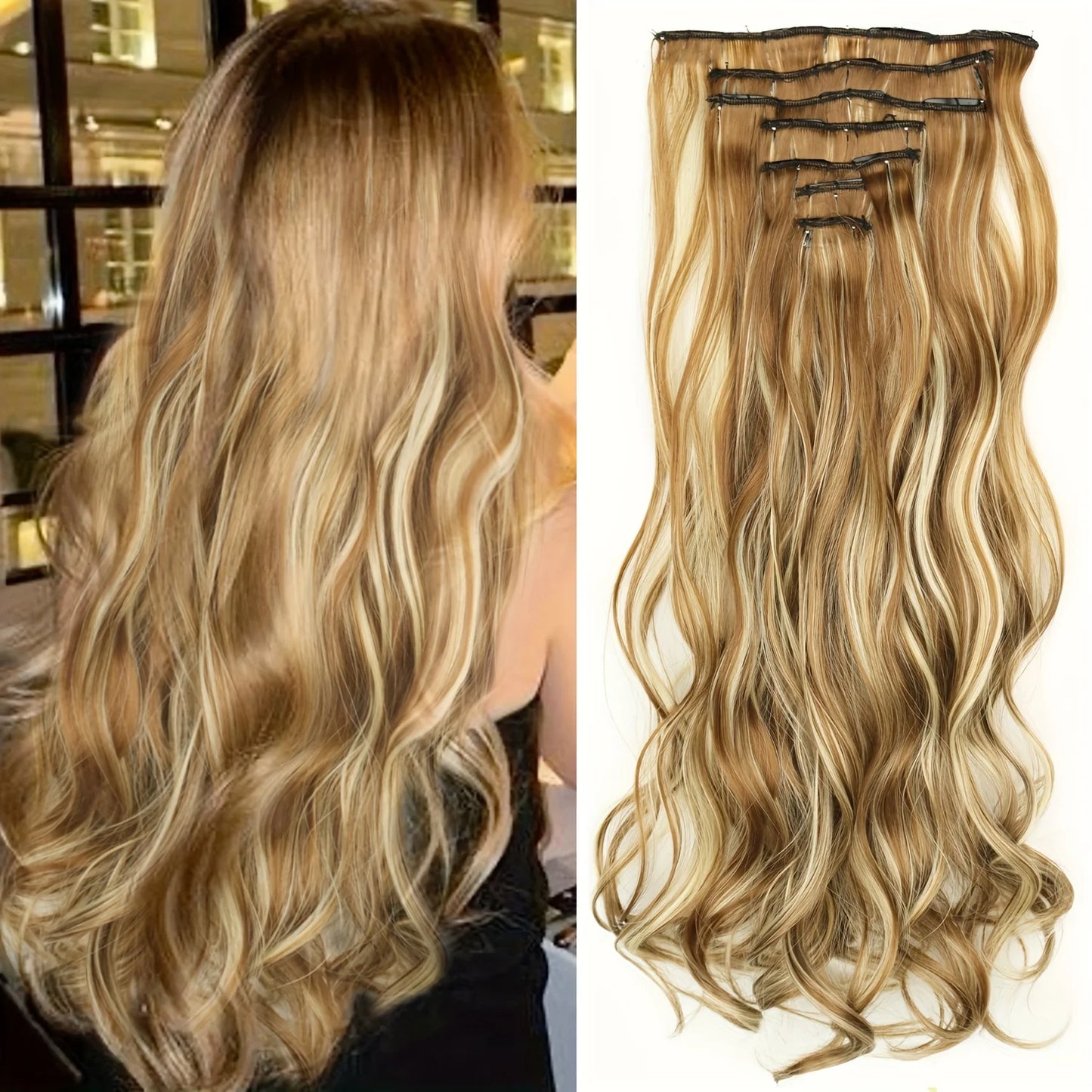 Women’s 7Pcs Hair Extensions with 16 Clips – Natural Black Straight Ombre Hairpiece
