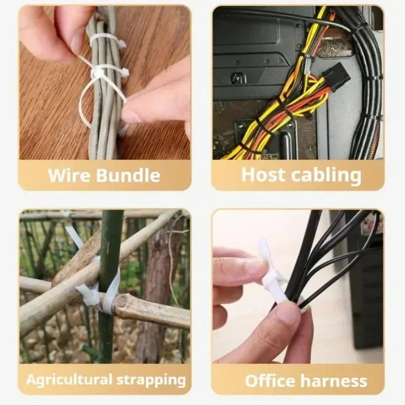 100/1000pcs Reusable Nylon Cable Ties – Adjustable Self-Locking Zip Tie Straps for Cord Organization & Binding