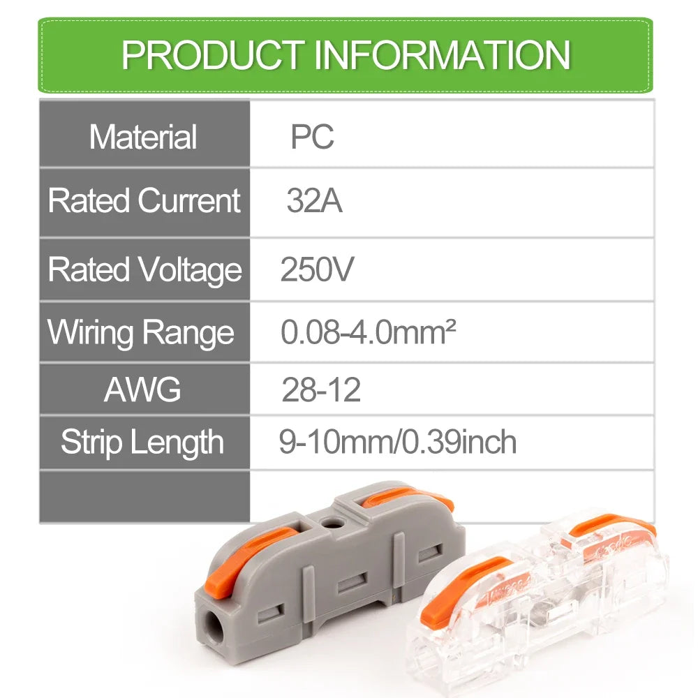 34/50PCS Lever Wire Connectors – Quick Connection for 28-12 AWG, 1-to-1 In-Line Insulated Splice Terminals