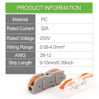 34/50PCS Lever Wire Connectors – Quick Connection for 28-12 AWG, 1-to-1 In-Line Insulated Splice Terminals