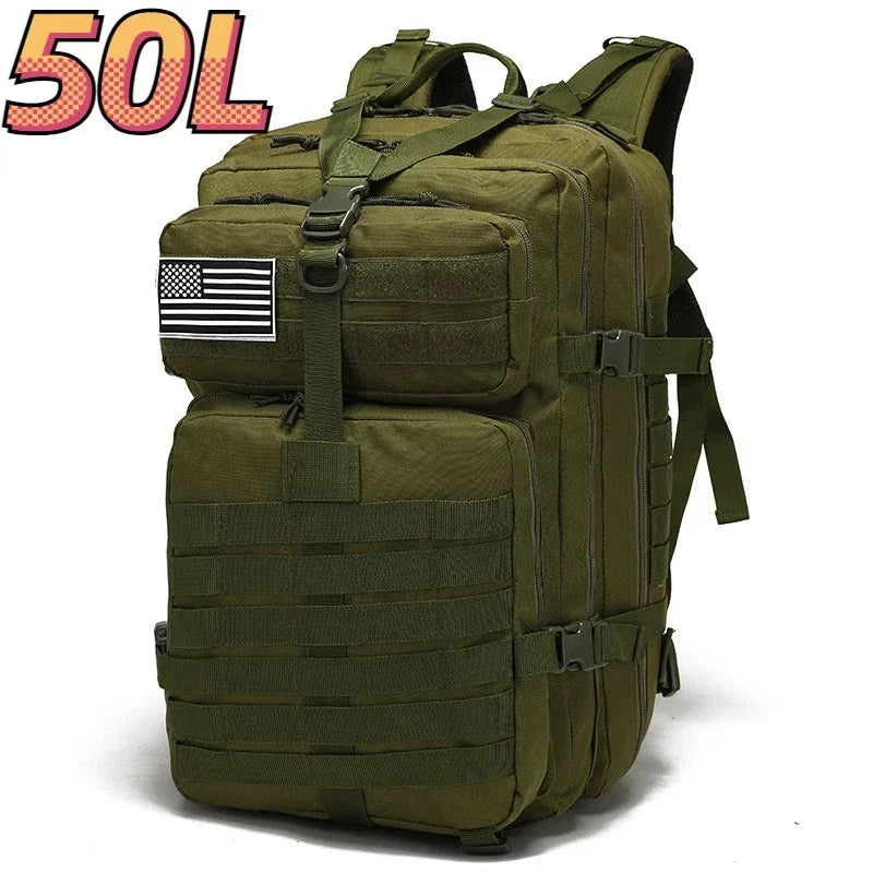 30L/50L Waterproof Nylon Backpack – 1000D Tactical Outdoor Bag for Camping, Hiking, Fishing & Hunting