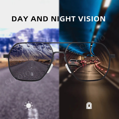 CLLOIO Fashion Aluminum Photochromic Sunglasses – Polarized Chameleon Anti-Glare Driving Glasses for Men & Women