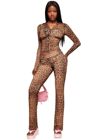 Women’s Letter Print 2-Piece Tracksuit Set - Hooded Zip-Up Coat & Jogger Pants for Autumn and Winter