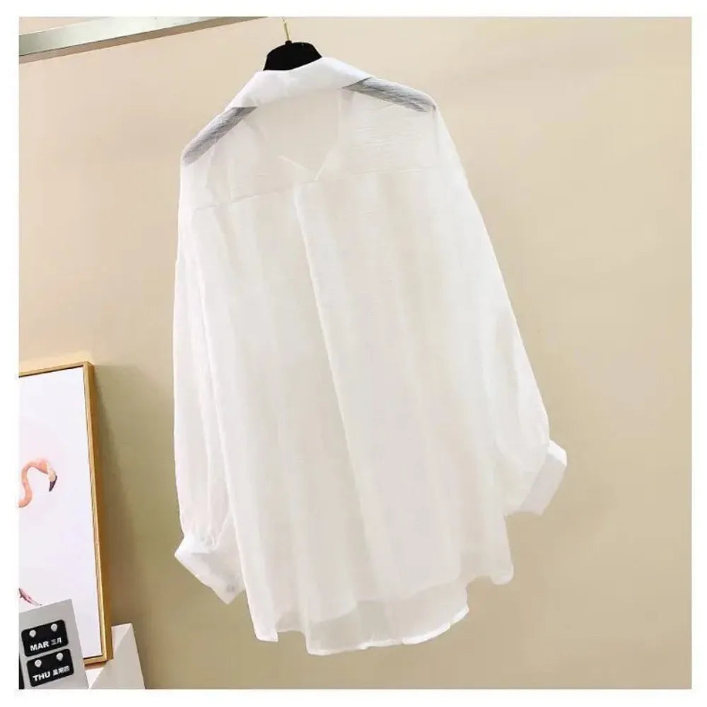 Summer Sunscreen Shirt – Elegant Thin Chiffon Korean Harajuku See-Through Loose Blouse & Casual Women’s Cardigan