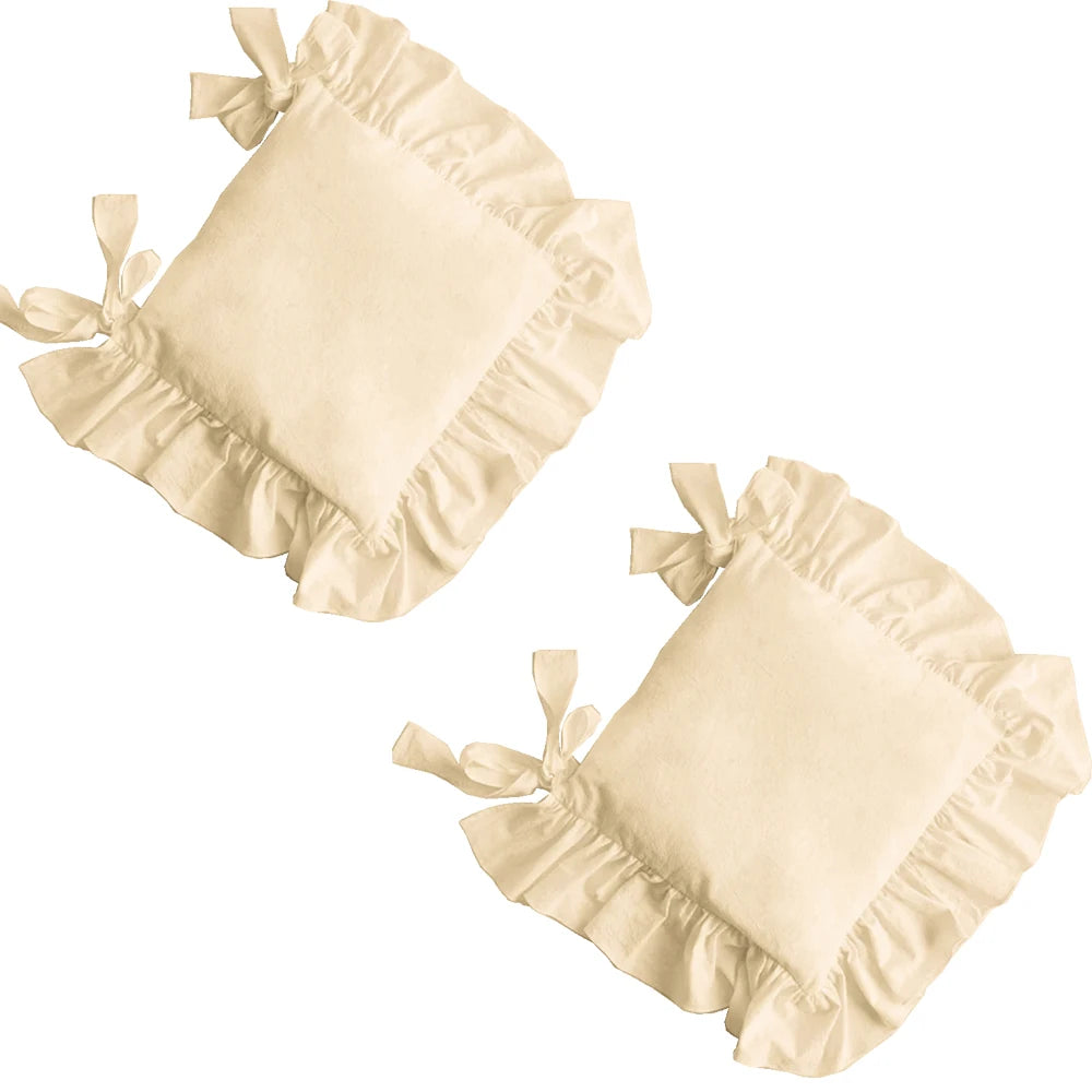 Ruffled Dining Chair Pads - Vintage Seat Cushion Covers with Ties Non-Slip Kitchen Farmhouse Decor