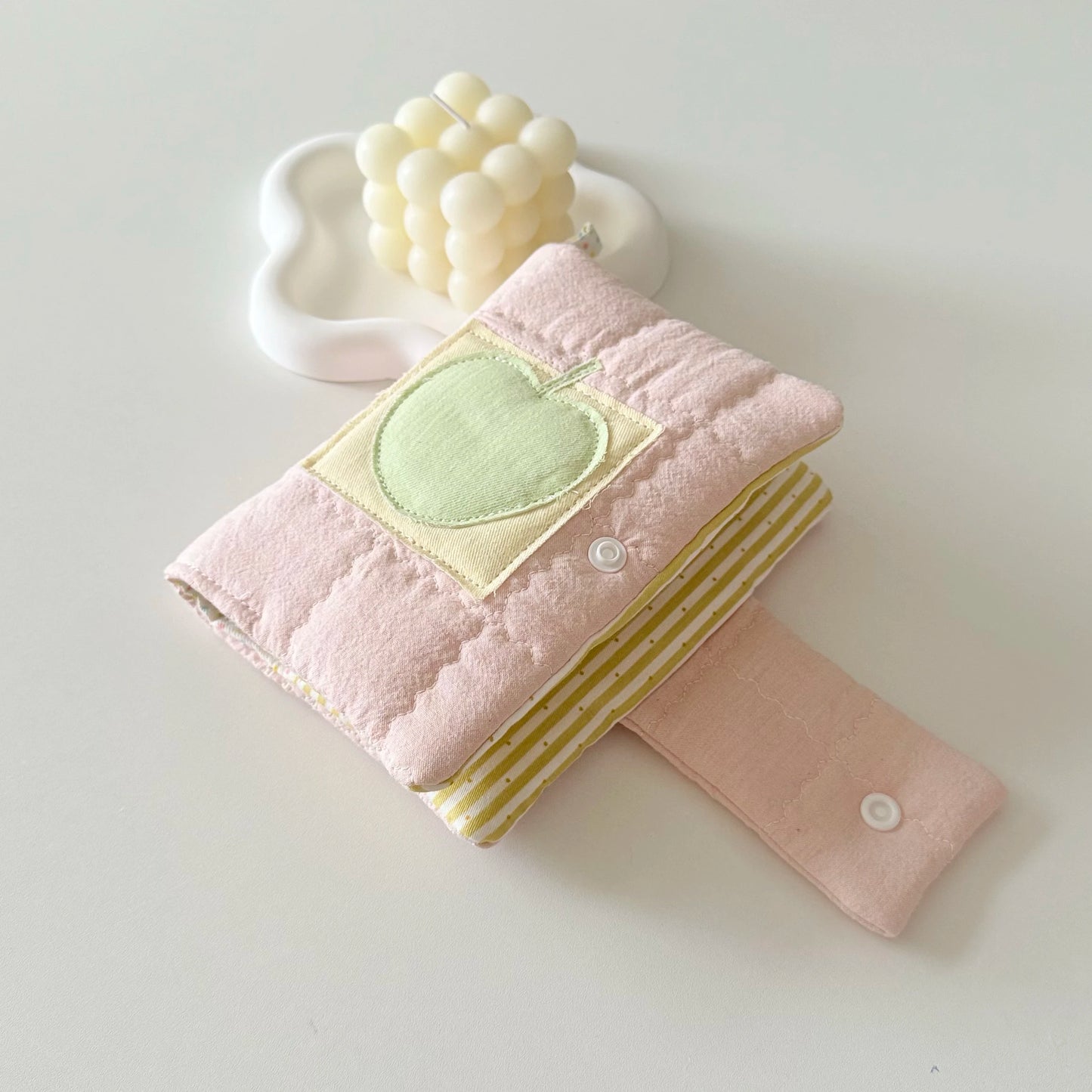Kawaii A5/A6 Cotton Diary — Handmade Korean Green Apple Book Cover, Pinch Style Notebook, Perfect Gift for Friends