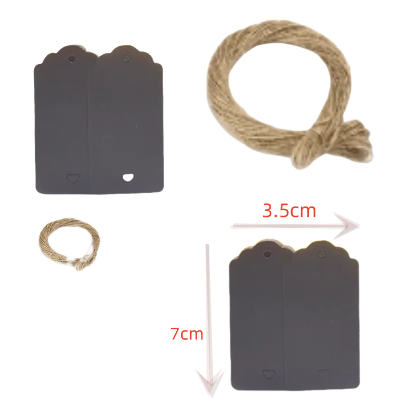 100PCS Hemp Rope & 20m Gilded Hanging Tags – Cowhide Black & White Cardboard Blank DIY Heart & Circle Labels