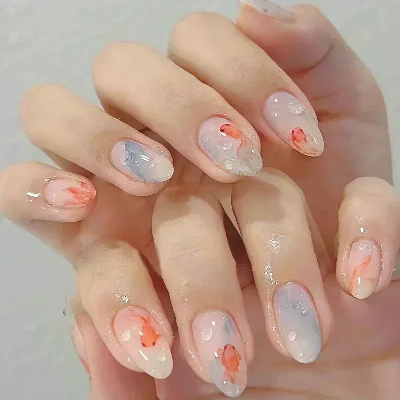 24PCS Pink Almond Press On Nails - Butterfly Ballet French Design Artificial Nail Tips for Stylish Nail Art