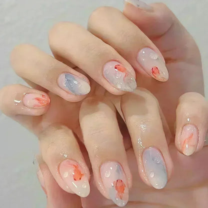 24PCS Pink Almond Press On Nails - Butterfly Ballet French Design Artificial Nail Tips for Stylish Nail Art