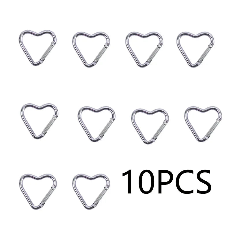 10PCS Heart Shape Aluminum Carabiner Clips - Tactical Keychain Hooks for Outdoor Gear, Water Bottles & EDC Tools
