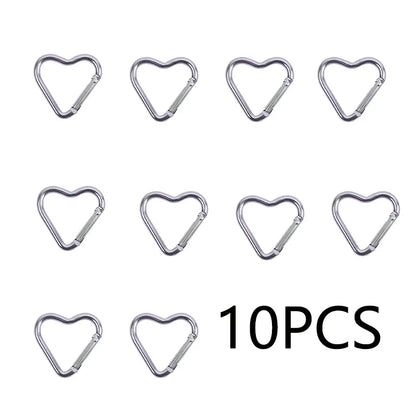 10PCS Heart Shape Aluminum Carabiner Clips - Tactical Keychain Hooks for Outdoor Gear, Water Bottles & EDC Tools