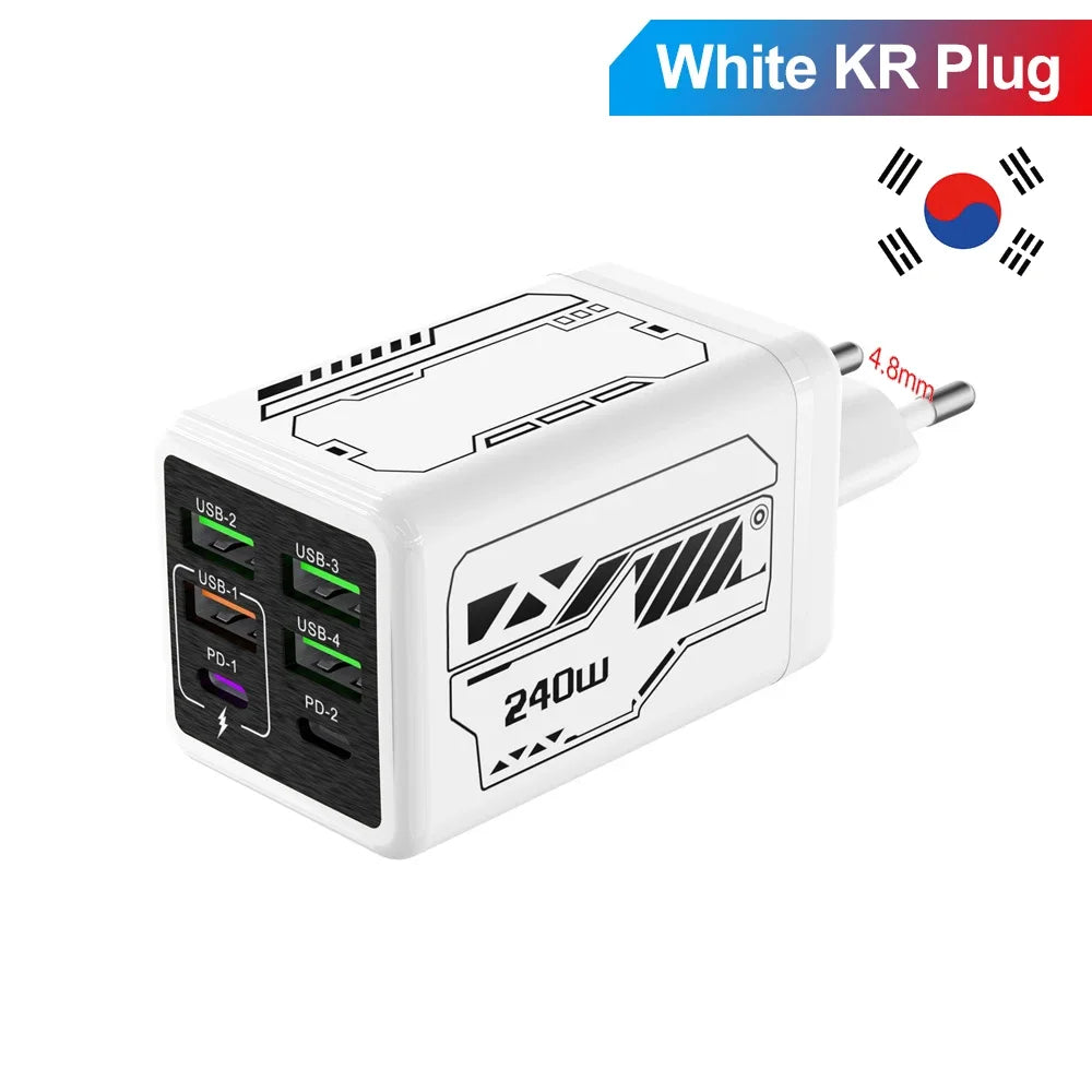 240W GaN USB-C Fast Wall Charger - High-Power Phone Adapter for iPhone, Xiaomi, and Huawei with EU, US, UK, and KR Plug Options