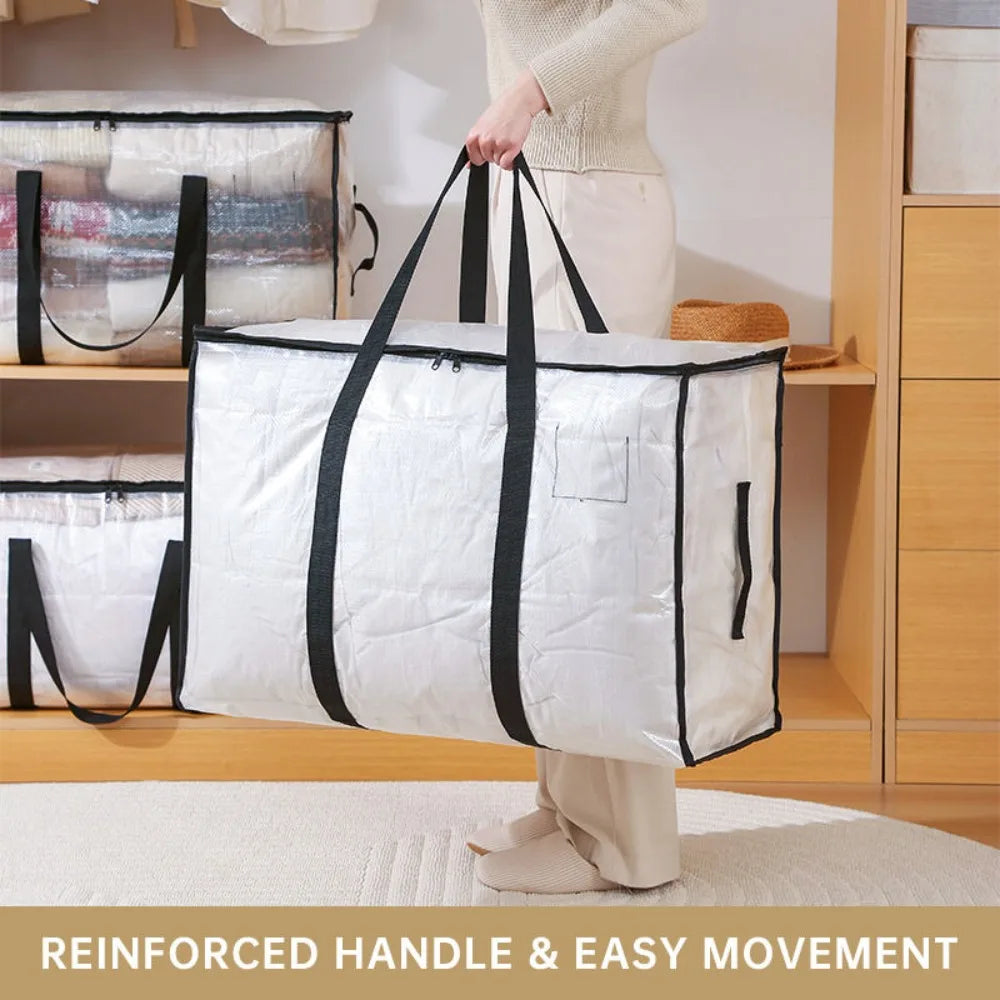 Extra Large Clear Moving Storage Bags - Heavy-Duty Zipper Totes with Handles for Clothes, Blankets & Closet Organization