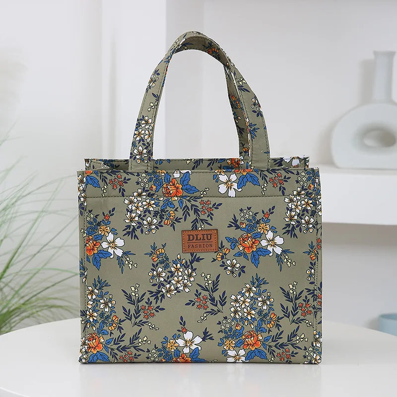 New Nylon Printing Handbag – Thickened Large Capacity Work and Portable Zipper Lunch Box Storage Bento Bag