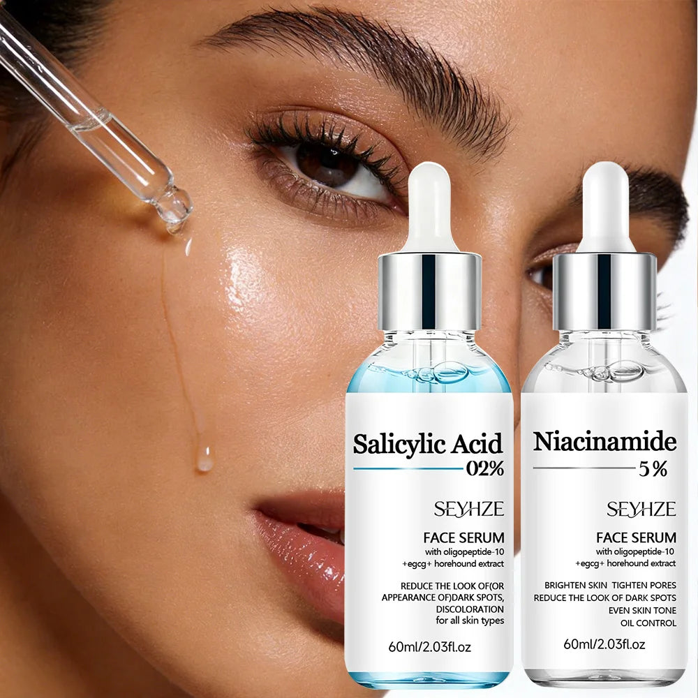 SEYHZE Salicylic Acid & Niacinamide Essence Set 2PCS - 5% Niacinamide, Ceramides & Purslane for Brightening and Pore Care