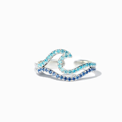 YILUOCD Blue Wave CZ Ring - Adjustable Cubic Zirconia Ocean Inspired Sea Wave Jewelry Gift for Women