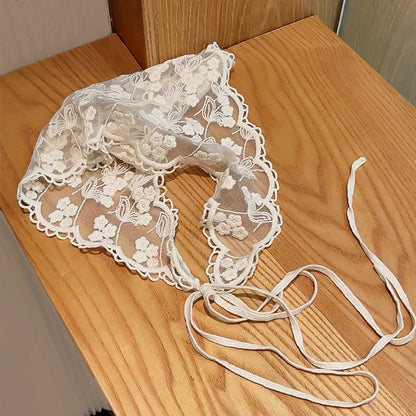 White Woven Floral Lace Hair Scarf Wrap – Retro Triangle Headscarf, Travel & Photo Hat, Hair Accessories for Women