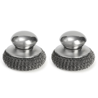 Stainless Steel Pot Brush with Handle – Heavy Duty Dishwashing Wire Ball for Pot & Pan Cleaning (5/1 Pcs)