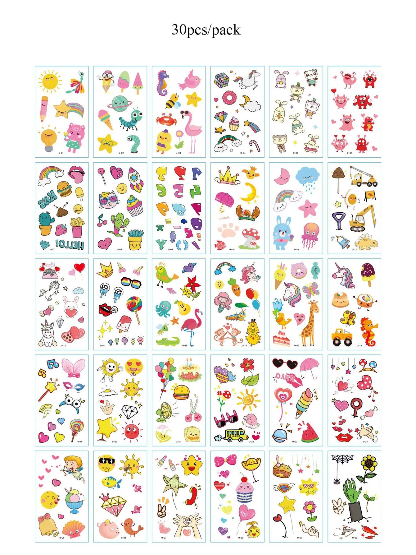 30pcs Black Temporary Tattoo Stickers - Flower Butterfly Rose Moon Star Mandala Designs for Hand, Chest & Body Art