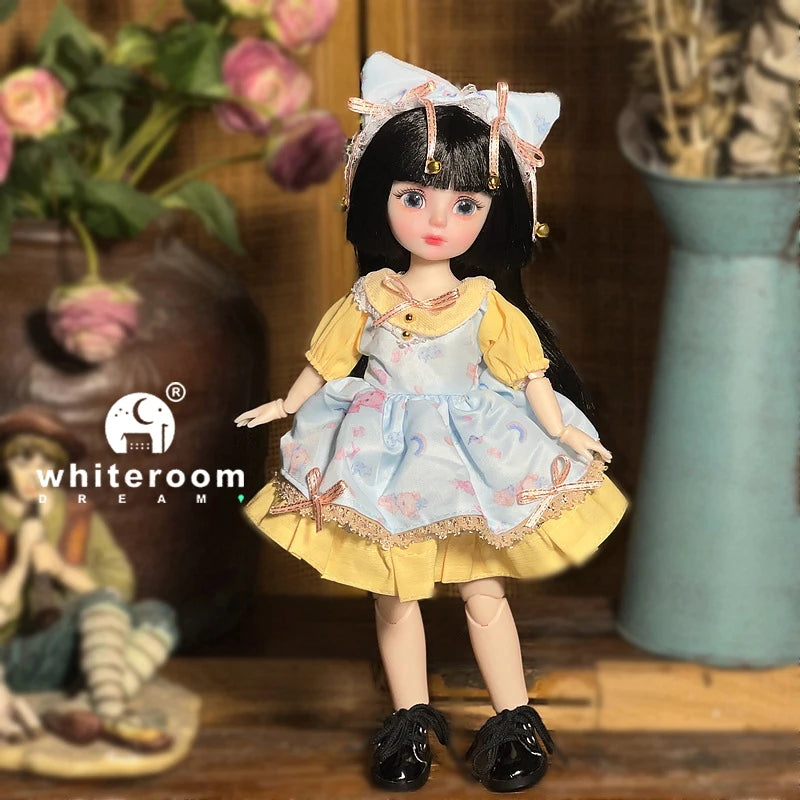 30cm 1/6 BJD Ball Jointed Doll – Starry Gray Eyes with Lolita Fashion Dress, DIY Toy Gift for Girls