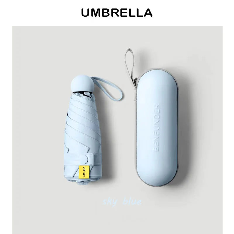 Mini Capsule Umbrella – Portable Sun & Rain Protection, UV Coating, 6 Reinforced Ribs, Compact Travel Outdoor Umbrella