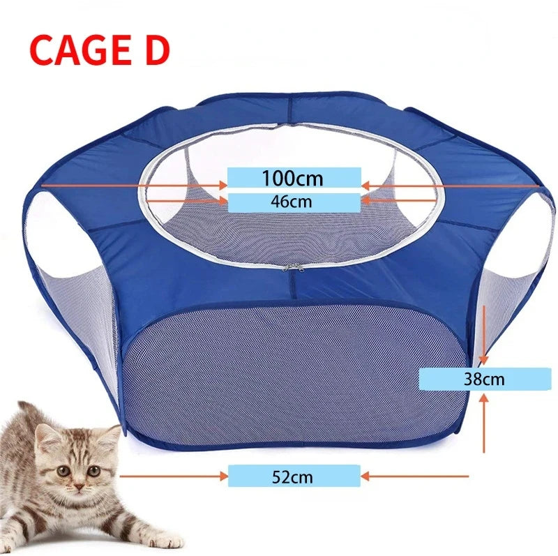 Portable Small Animal Playpen - Foldable Pet Cage with Transparent Mesh for Cats & Chickens