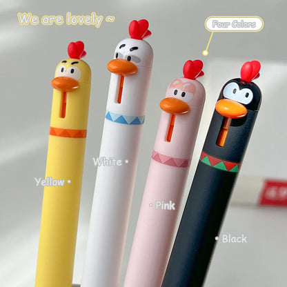 4-Piece Cute Animal Gel Pen Set - 0.5mm Quick-Drying Black Ink Pens with Baby Chicken & Penguin Designs