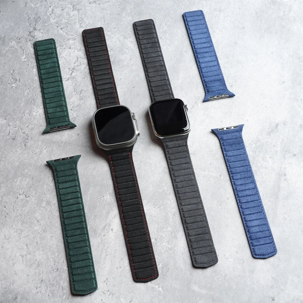 Magnetic Alcantara Strap for Apple Watch Ultra 2, 49mm, 46mm, 45mm, 44mm, Suede Leather Band for iWatch Series 10, 9, 8, 7, 6, 5, SE