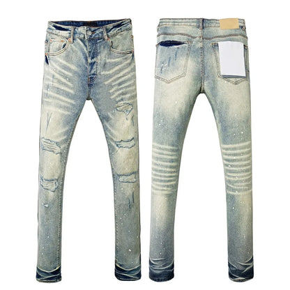 Men's Graffiti Washed Jeans - Retro Distressed Low Rise Skinny Denim Pants