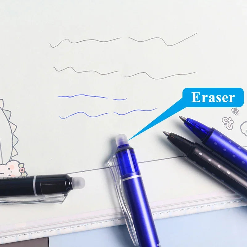 0.5mm Retractable Erasable Gel Pens Set – Black & Blue Ink with Refills, Built-in Eraser, Office & Exam Stationery Kit