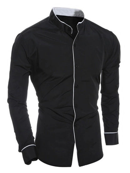 Men’s Stand Collar Long Sleeve Shirt - Slim Fit Solid Color Button Down Shirt for Spring & Autumn