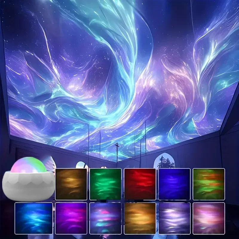 LED Aurora Galaxy Projector - RGB 7 Mode 360° Rotating Night Sky Light With Remote for Home Theater Room Decor