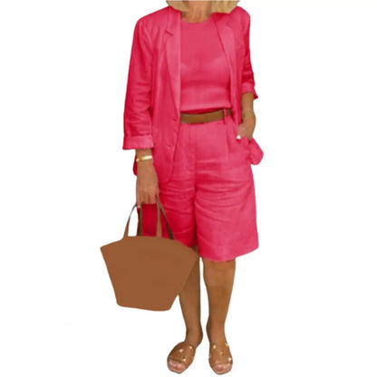 Women’s Cotton Linen 2 Piece Set - Lightweight Elastic Waist Shorts Summer Casual Outfit