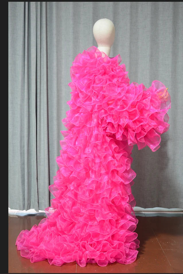 Layered Organza Long Jacket — Puffy Full Sleeve Cape Vest Outfit for Party, Fashion, Stage & Drag Queen Costume