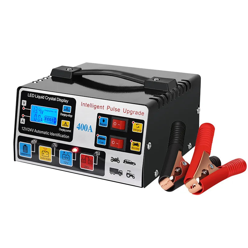 220W Metal Car Battery Charger 12V/24V – Fully Automatic High Power Fast Repair Smart Vehicle Battery Charging System