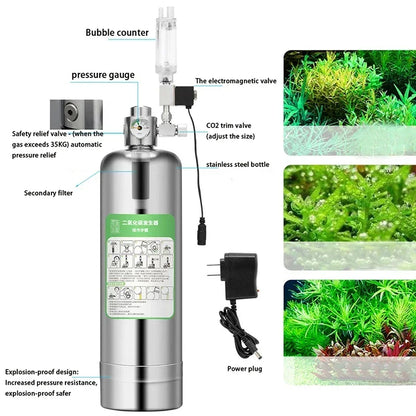 Stainless Steel Aquarium CO2 Generator Kit – Carbon Dioxide Reactor System for Planted Fish Tank Growth & Maintenance