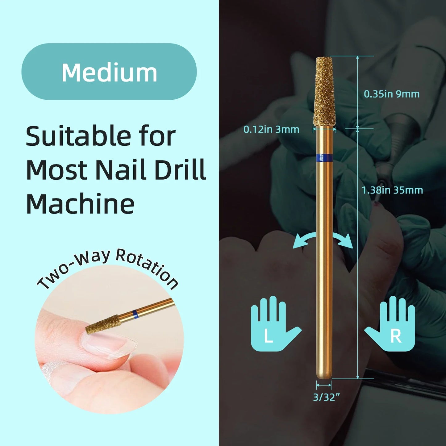 HYTOOS 3mm Tapered Cuticle Nail Drill Bit - Titanium Russian Diamond Nail Bits for Dead Skin Cleaning & Nail Care Accessories