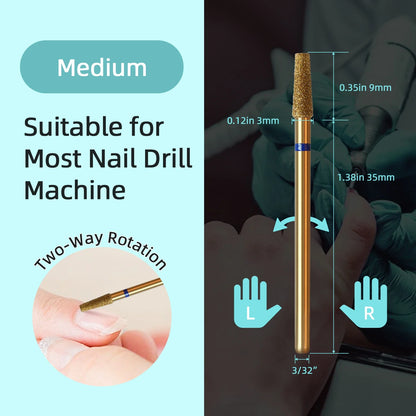 HYTOOS 3mm Tapered Cuticle Nail Drill Bit - Titanium Russian Diamond Nail Bits for Dead Skin Cleaning & Nail Care Accessories